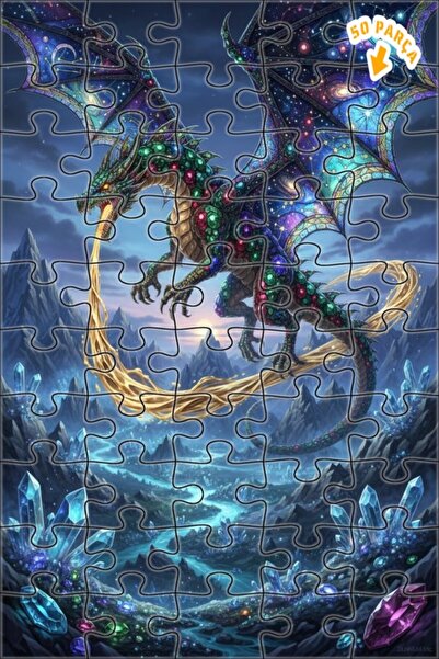 Teona Ahşap Crystal Dragon Galaxy Art Double Layer Framed Wooden Puzzle 50 Pi...