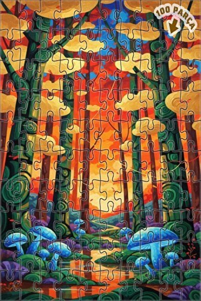 Teona Ahşap لغز فني بمظهر لوحة زيتية لفطر الغابة السحرية 100 قطعة 25×25