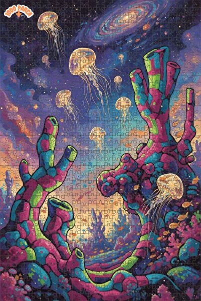 Teona Ahşap لغز خشبي مؤطر بطبقتين بتصميم قنديل البحر الفلكي 1000 قطعة 70×50