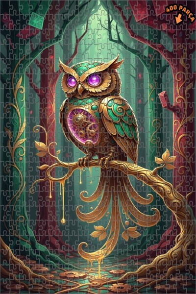 Teona Ahşap لغز خشبي مؤطر بطبقتين بمظهر لوحة زيتية لبومة الغابة السحرية 400 ق...