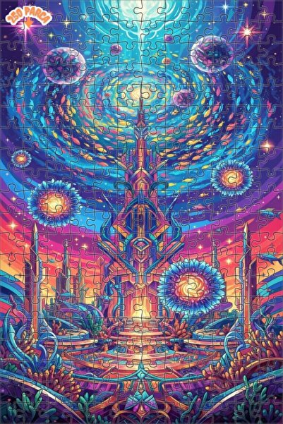 Teona Ahşap لغز خشبي مؤطر ذو طابقين بتصميم مدينة المجرات تحت الماء باللون الز...