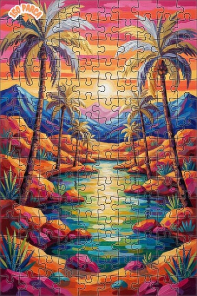 Teona Ahşap لغز خشبي مؤطر بطبقتين، بتصميم مشهد فاها مع أشجار النخيل، بمظهر لو...