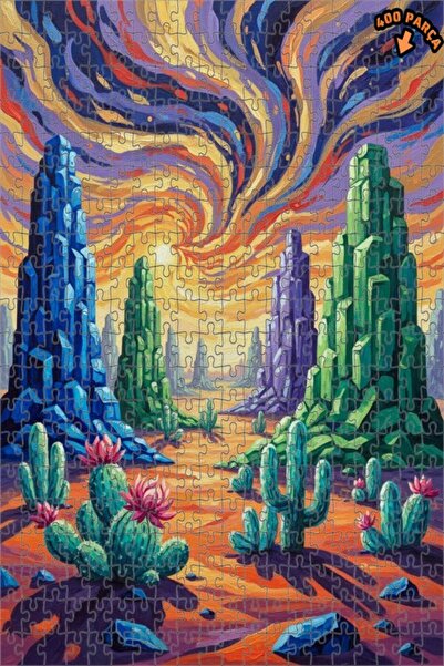 Teona Ahşap لغز خشبي مؤطر بطبقتين من فالي الكاكتوس السحري 400 قطعة 35×35