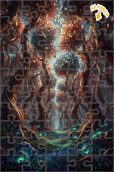 Teona Ahşap لغز خشبي مؤطر بطبقتين من الغابة السحرية 50 قطعة 15×25