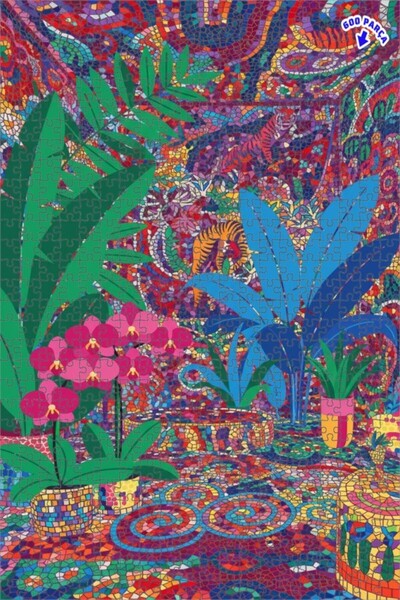 Teona Ahşap لغز خشبي بإطار ذو طابقين بمظهر فن فسيفساء غابة النمر 600 قطعة 50x35