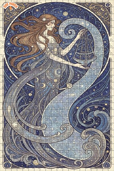 Teona Ahşap Watercolor Appearance Art with Celestial Female Figure Double-Dec...