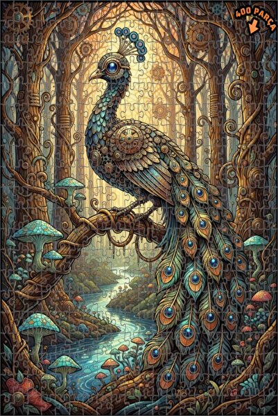 Teona Ahşap لغز خشبي مؤطر بطبقتين من فن ستيمبانك الغابة السحرية 400 قطعة 35x35