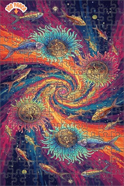 Teona Ahşap لغز فني بمظهر لوحة زيتية لأسماك مجرية وأشعة شمس غامضة 150 قطعة 20×30