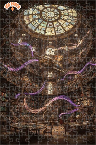 Teona Ahşap Mysterious Library Steampunk Artwork Look Double-Decker Framed Wo...