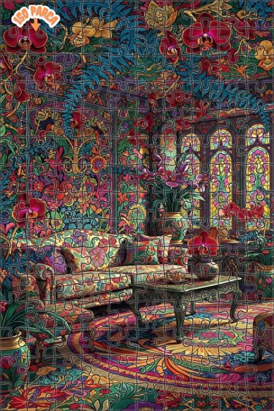 Teona Ahşap Orkide Bahçesi Bohem Sanat Yağlı Boya Görünümlü Çift Katlı Çerçev...