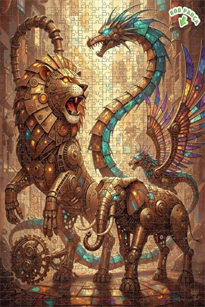 Teona Ahşap لغز خشبي ميكانيكي على شكل أسد وتنين وفيل محارب بإطار مزدوج الطبقا...