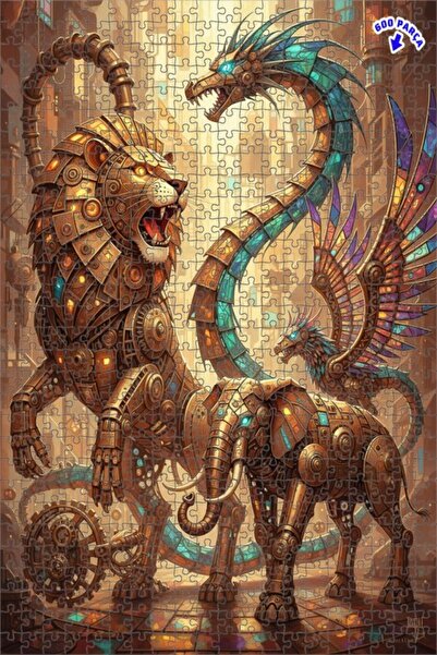 Teona Ahşap لغز خشبي ميكانيكي على شكل أسد وتنين وفيل محارب بإطار مزدوج الطبقا...