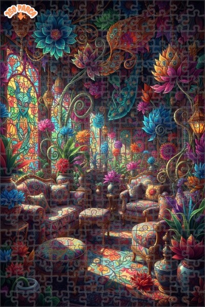 Teona Ahşap لغز خشبي بإطار مزدوج الطبقات بمظهر لوحة زيتية لحديقة الزهور الماس...