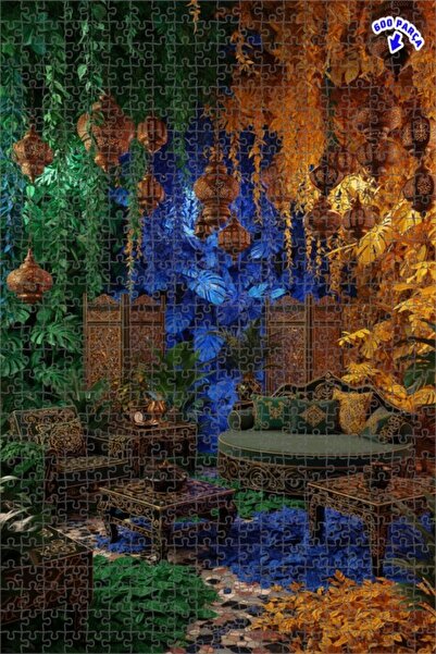 Teona Ahşap لغز خشبي مؤطر بطبقتين بمظهر لوحة زيتية يصور حديقة غامضة وفوانيس، ...