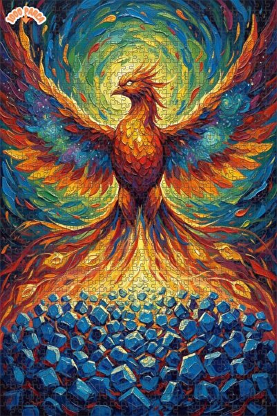 Teona Ahşap لغز خشبي بمظهر لوحة زيتية لطائر الفينيق المشتعل 1000 قطعة 70×50