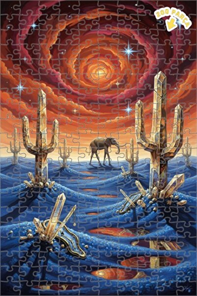 Teona Ahşap لوحة زيتية بتصميم الخيال الفائضي لفيل كريستالي ومناظر صحراوية، لو...