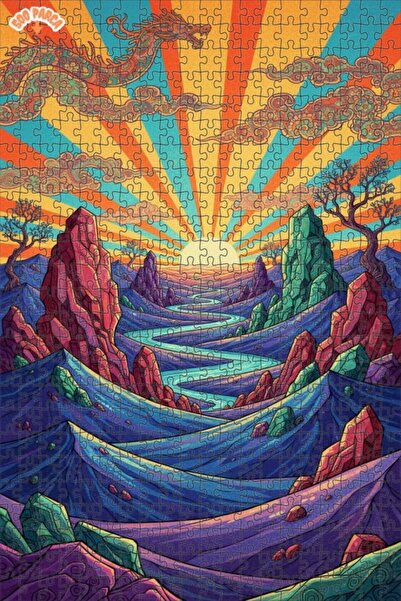 Teona Ahşap لغز خشبي بتصميم غروب الشمس في وادي التنين بمظهر لوحة زيتية 500 قط...