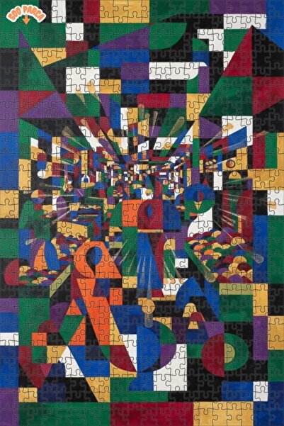 Teona Ahşap Geometric Marketplace Oil Painting Look Double Layer Framed Woode...