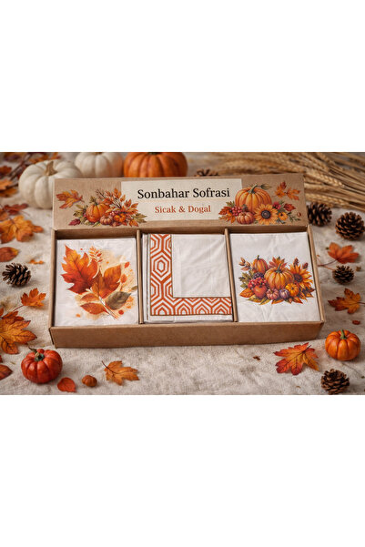 SUNA K 3’lü Set – Sonbahar Sofra peçetesi 60 adet 3 katlı ultra kalite peçete...