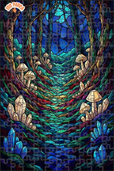 Teona Ahşap Mysterious Forest Crystal Mushroom Double Layer Framed Wooden Puz...