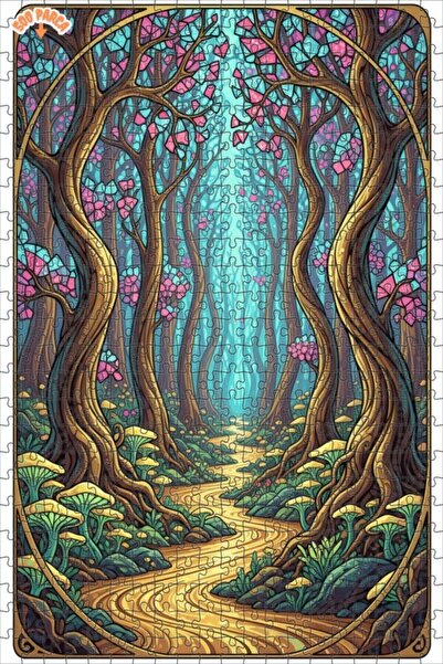 Teona Ahşap لغز خشبي مؤطر بطبقتين بمظهر طباعة ملونة لطريق الغابة الغامضة 500 ...