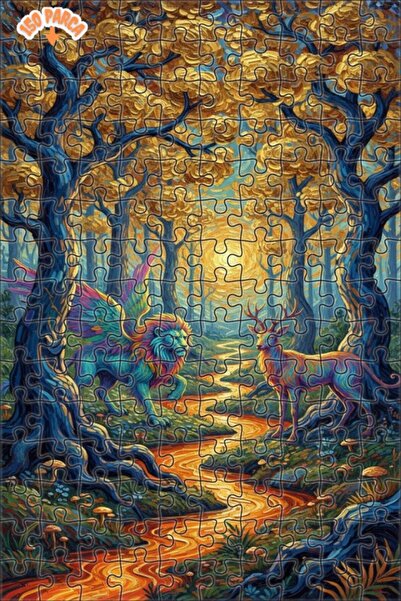 Teona Ahşap لغز فني بتصميم زيتية لأسد مجنح وغابة الغزلان 150 قطعة 20×30