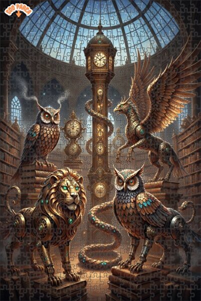 Teona Ahşap لغز خشبي مؤطر من طابقين مزين بالألوان الزيتية لمكتبة الوحوش الميك...