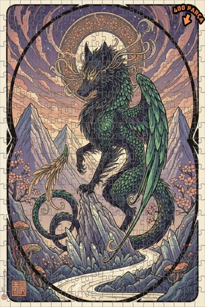 Teona Ahşap لغز خشبي مؤطر من طبقتين من ميستيك وورت دراجون آرت، 400 قطعة، 35x3...