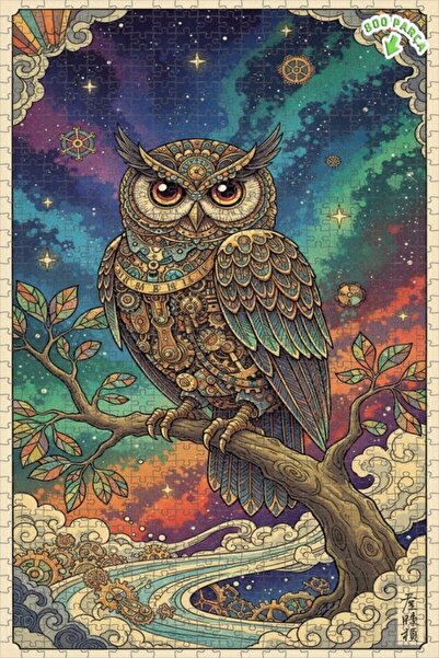 Teona Ahşap لغز خشبي بإطار مزدوج الطبقات بمظهر لوحة زيتية فنية لبومة ميكانيكي...