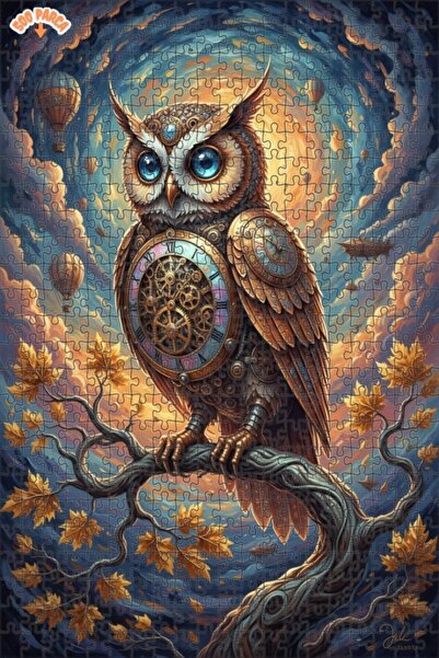 Teona Ahşap لغز فني على شكل بومة مع ساعة بخارية 500 قطعة 50×30