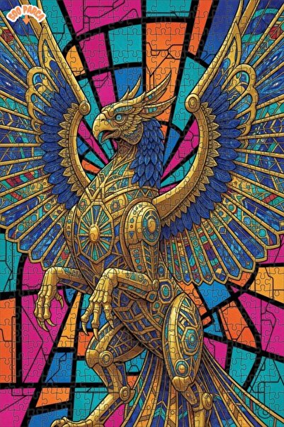 Teona Ahşap لغز خشبي بتصميم جريفين الميكانيكي ذو الأجنحة الذهبية مع مظهر ملون...