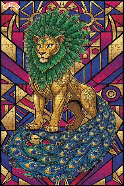 Teona Ahşap لغز خشبي بإطار مزدوج الطبقات على شكل أسد ذهبي 500 قطعة 50x30