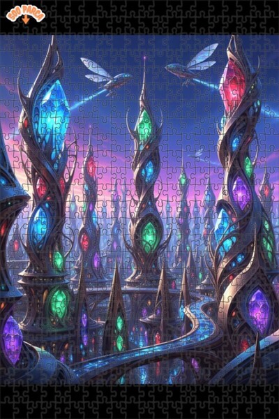 Teona Ahşap Crystal City Dream Digital Art Double Deck Framed Wooden Puzzle 5...