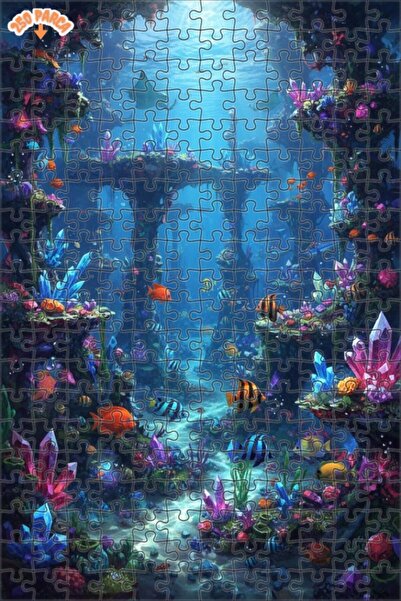 Teona Ahşap لغز خشبي مؤطر بطبقتين مزين بلوحة زيتية لـ "أرض كريستال المحيط الغ...