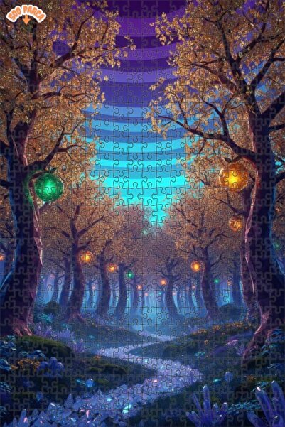 Teona Ahşap Magical Forest Radiance Oil Painting Look Modern Double-Decker Fr...