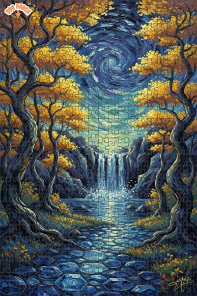 Teona Ahşap لغز خشبي بمظهر لوحة زيتية لغابة الشلال السحرية 500 قطعة 50×30