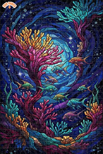 Teona Ahşap لغز خشبي ملون بإطار مزدوج الطبقات بتصميم سمكة المرجان 500 قطعة 50x30