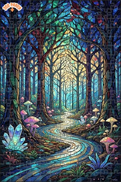 Teona Ahşap لغز خشبي فني من الزجاج الملون على شكل غابة سحرية 250 قطعة 30x30