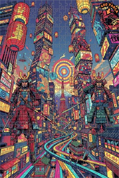 Teona Ahşap لغز خشبي بإطار ذو طابقين بمظهر لوحة زيتية لمدن الساموراي 400 قطعة...