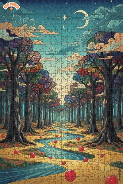 Teona Ahşap لغز خشبي بإطار مزدوج الطبقات بمظهر لوحة زيتية لطريق الغابة الخيال...