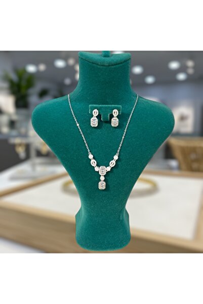 XUPING JEWELRY KADIN ÇELİK KÜPE KOLYE TAŞLI BAGET SET