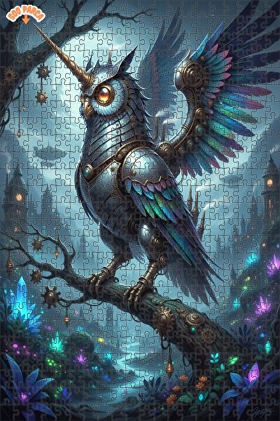 Teona Ahşap طباعة فنية لبومة ميكانيكية ذات قرن واحد 500 قطعة 50×30