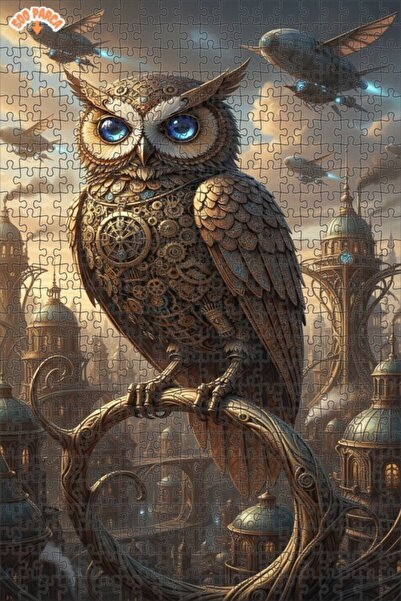Teona Ahşap Mechanical Owl Steampunk City Double Decker Framed Wooden Puzzle ...