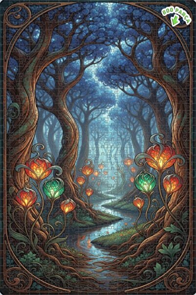 Teona Ahşap لغز خشبي مؤطر بطبقتين بمظهر لوحة زيتية لغابة سحرية 800 قطعة 70×50