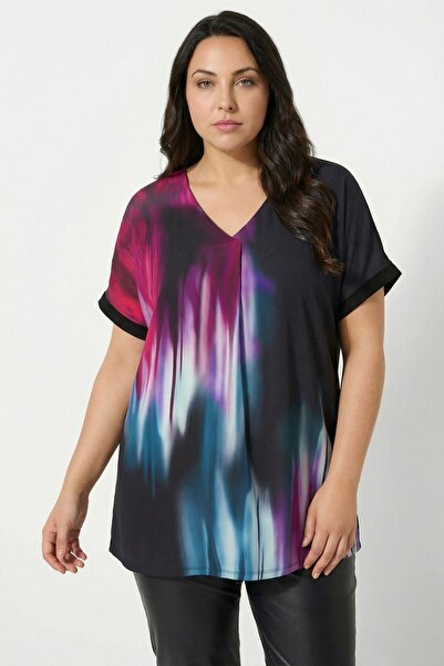 Stil Diva Блузка великого розміру чорного кольору з рожевим абстрактним візер...