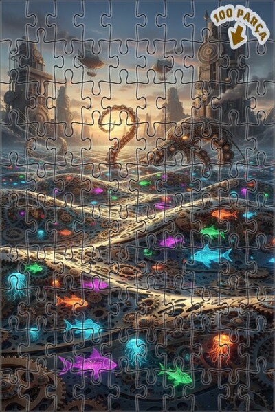 Teona Ahşap لغز خشبي ميكانيكي بخاري بتصميم كراكن ذهبي بحري وإطار ملون مزدوج ا...