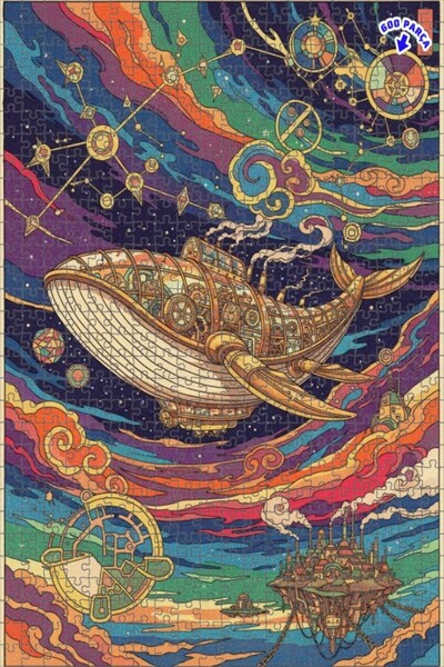 Teona Ahşap لغز خشبي بإطار مزدوج الطبقات بنمط الحوت السماوي على طراز ستيمبانك...