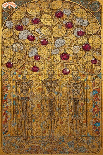 Teona Ahşap Golden Tree of Life Figures Oil Painting Look Double Layer Framed...