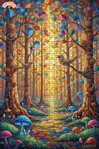 Teona Ahşap لغز خشبي مؤطر بطبقتين بمظهر لوحة زيتية لطيور الغابة السحرية 500 ق...