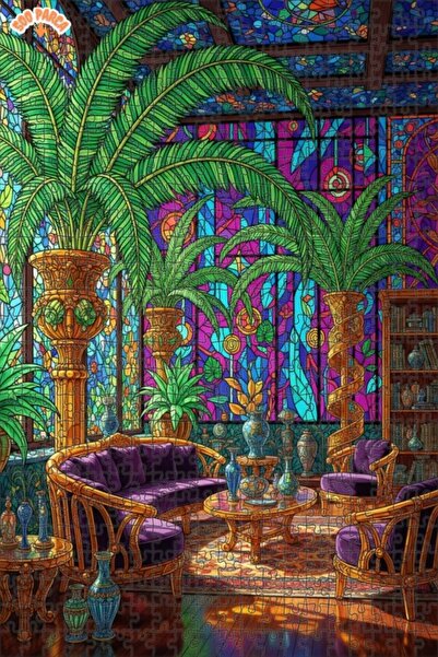 Teona Ahşap لغز خشبي بإطار من الأوراق النباتية أزرق بلون الكوبالت قطعة 500 قط...